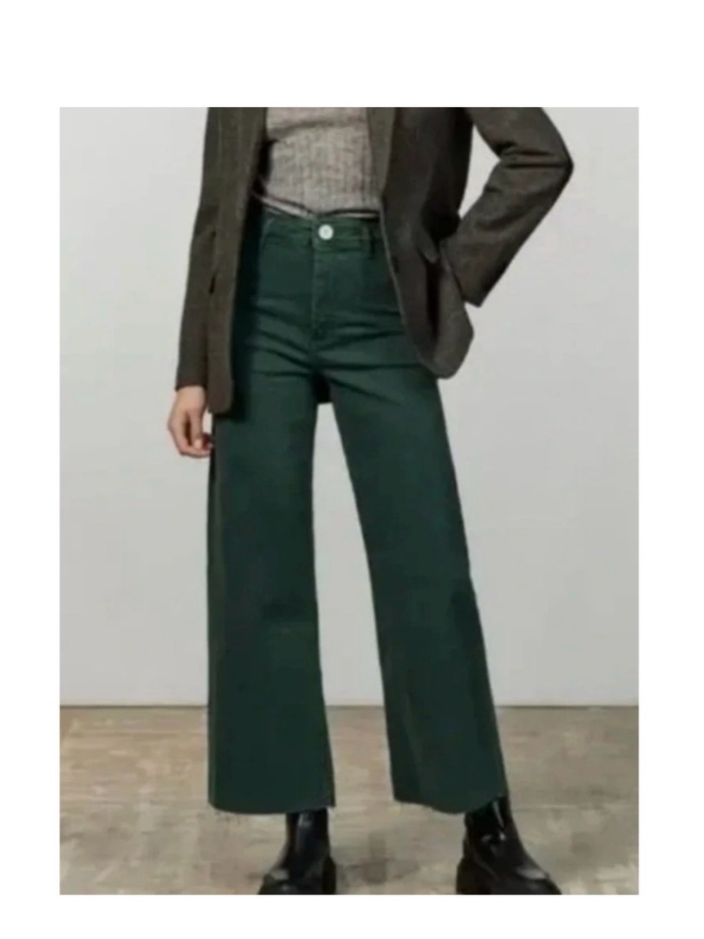 Zara Marine High-Rise Wide Leg Pants in Forest Green - size 8
